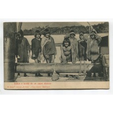 INDIOS A BORDO DE UN VAPOR ALEMAN CHILE ANTIGUA TARJETA POSTAL ABORIGENES